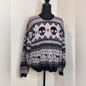 Mens Hot Topic Black Gray Skull Crewneck Sweater Size Medium Goth‎ Grunge Unisex